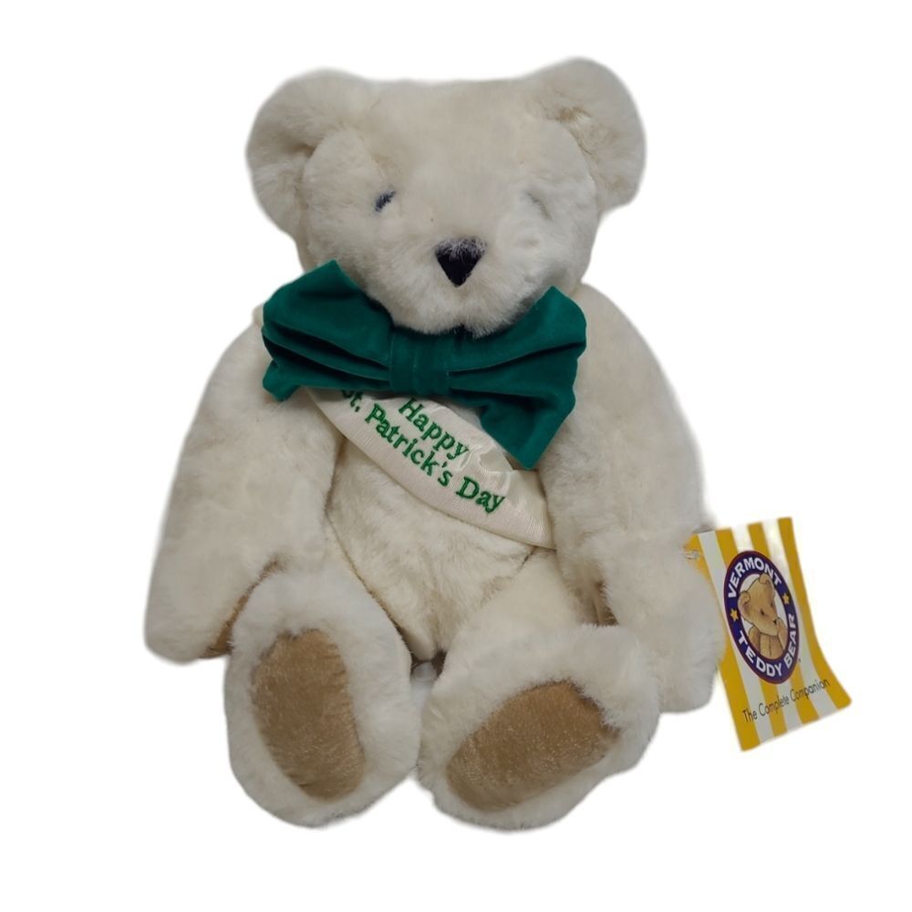 NEW Vintage Vermont Teddy Bear 15" classic posable white bear with blue eyes